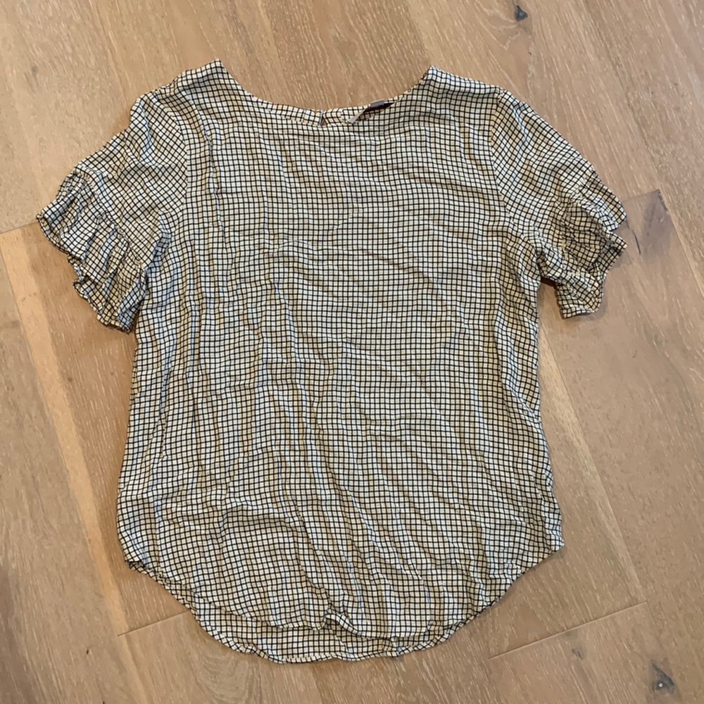 Checkered yellow, white, black blouse from LOFT